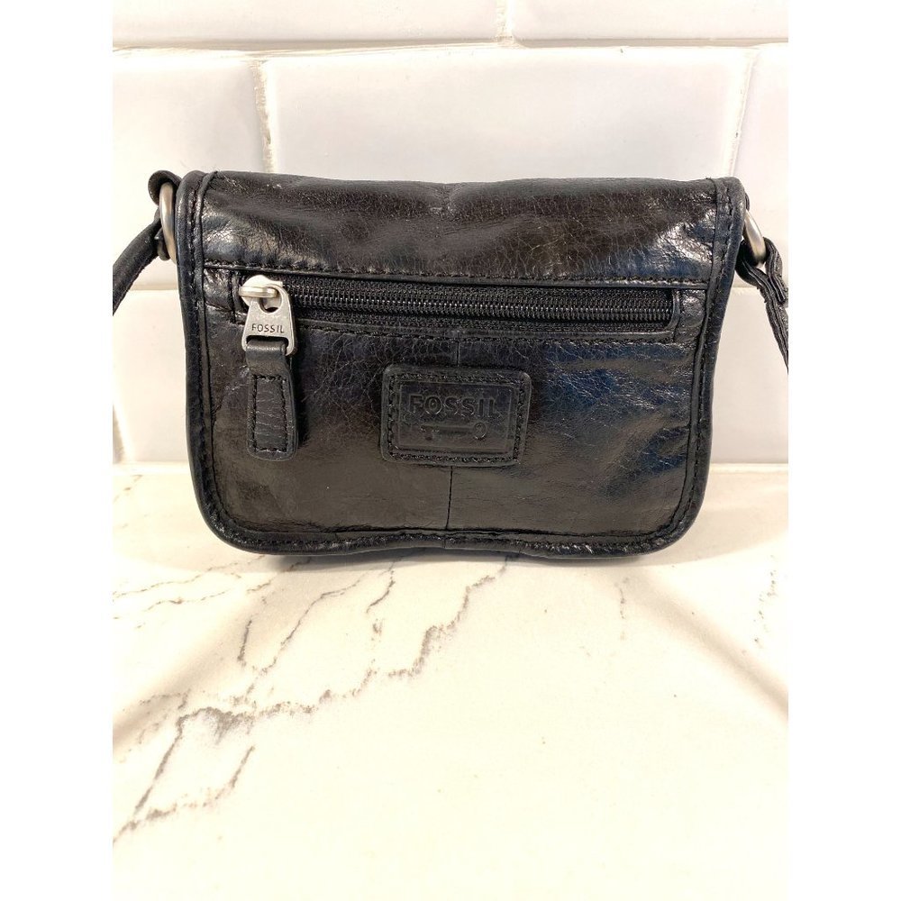 Fossil Mini Leather Crossbody Bag Black Crackled Finish/ Twist Lock SL2206 - Picture 3 of 6